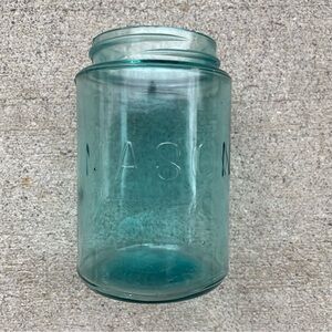 ANTIQUE BLUE GLASS MASON'S JAR PINT BLOCK LETTERS STRAIGHT SIDED